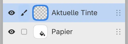 Das Bedienfeld Ebenen einer neuen Zeichnung mit Aktuelle Tinte über Papier.
