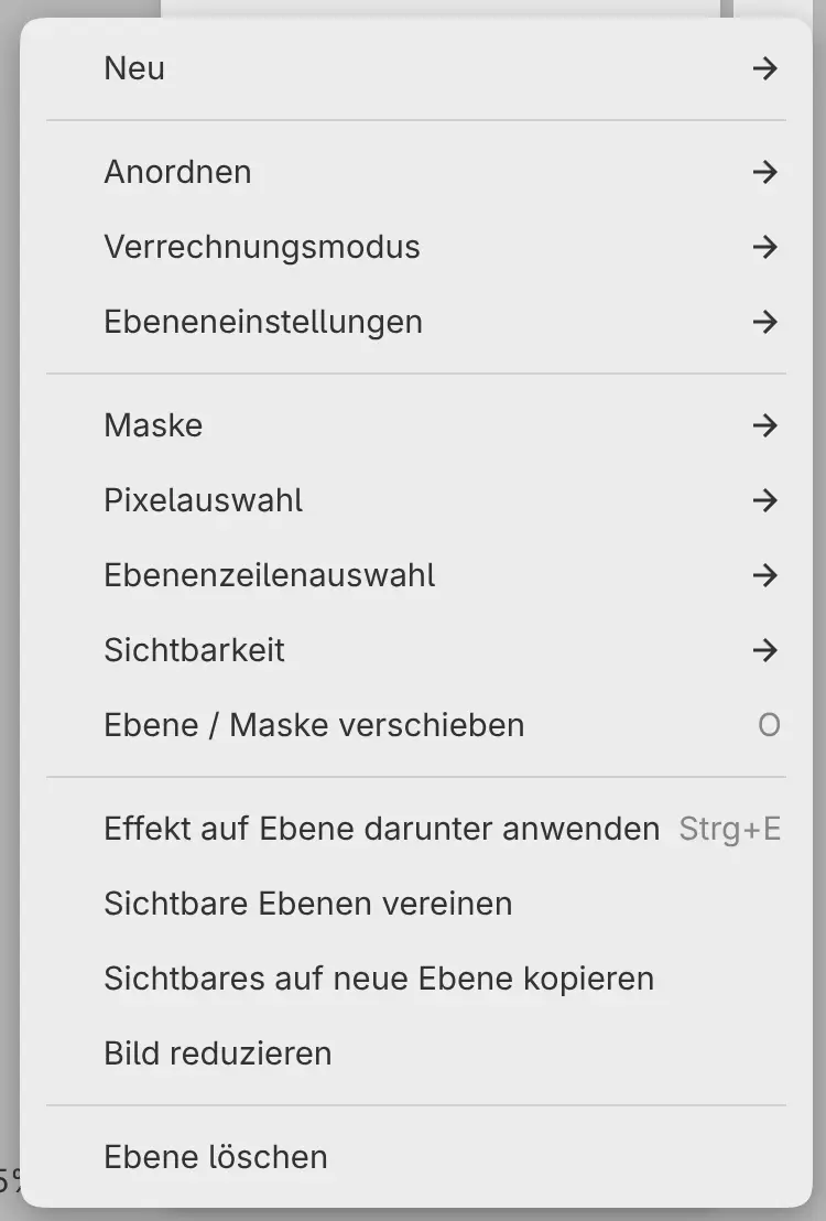 Das Ebenenmenü eines Filters mit Effekt auf Ebene darunter anwenden.