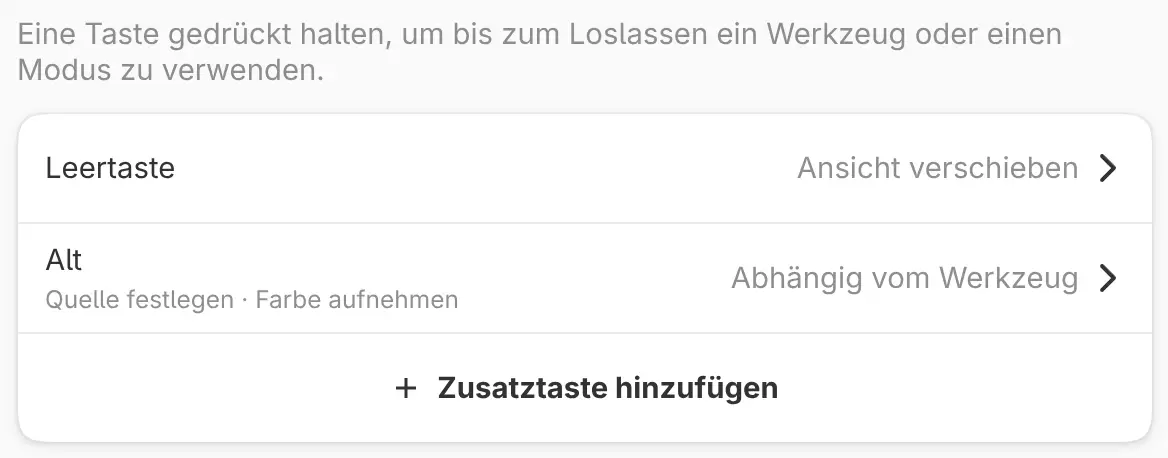 Die Kategorie Zusatztasten mit Leertaste und Alt.