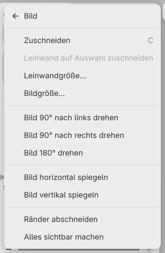Das Untermenü Bild im Menü Bearbeiten.