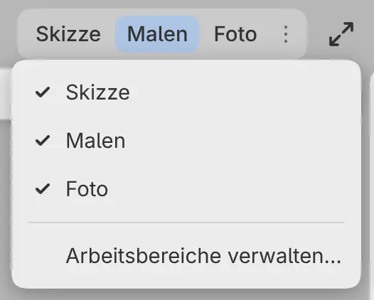 Die Liste In oberer Leiste anzeigen unter den Arbeitsbereichsschaltflächen.