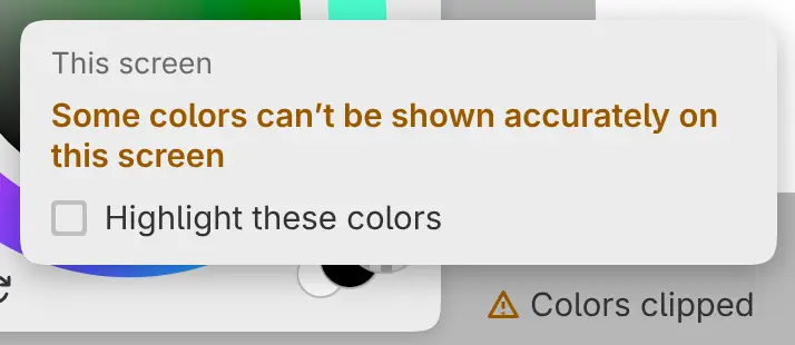 The Colors clipped chip in the footer with its details and Highlight these colors.
