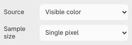 The Tool panel while picking, with Source and Sample size.