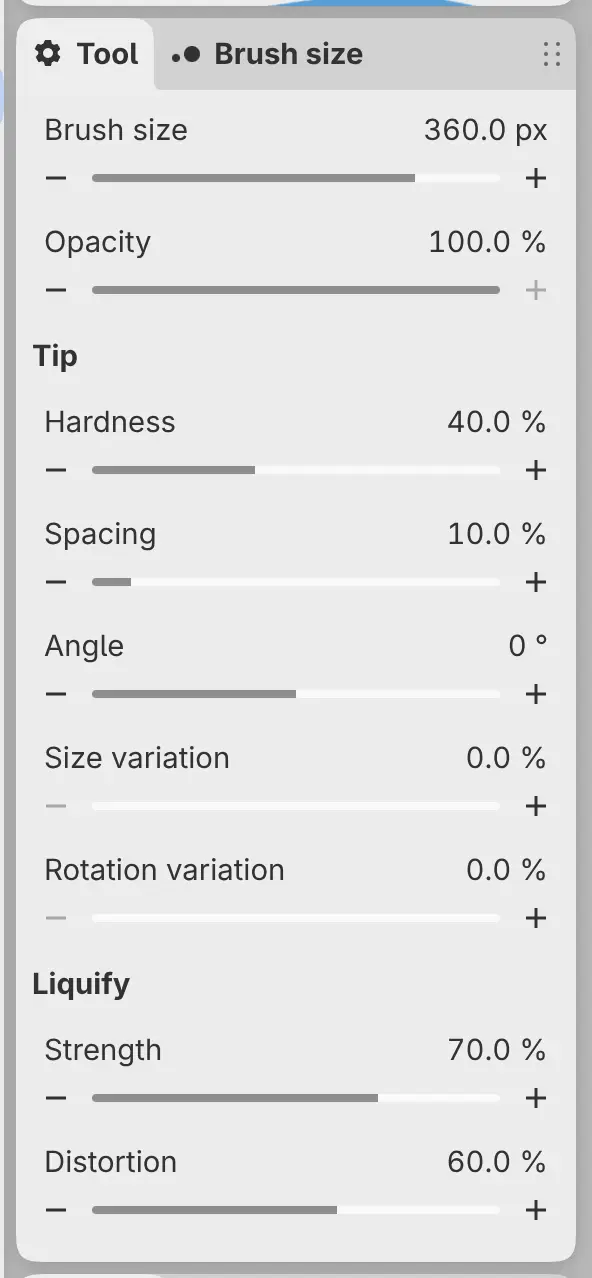 The Tool panel for Liquify Crystals, with the Liquify group showing Strength and Distortion.