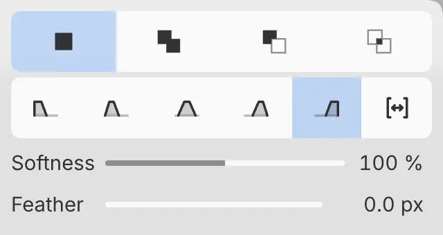 The Tonal range settings in the Sketch Select drawer, with Mode, Tones, Softness and Feather.