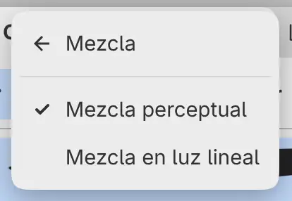 El menú Editar con el submenú Mezcla abierto y Mezcla perceptual marcada.