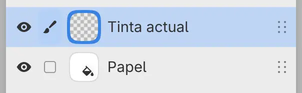 El panel Capas de un dibujo nuevo, con Tinta actual sobre Papel.