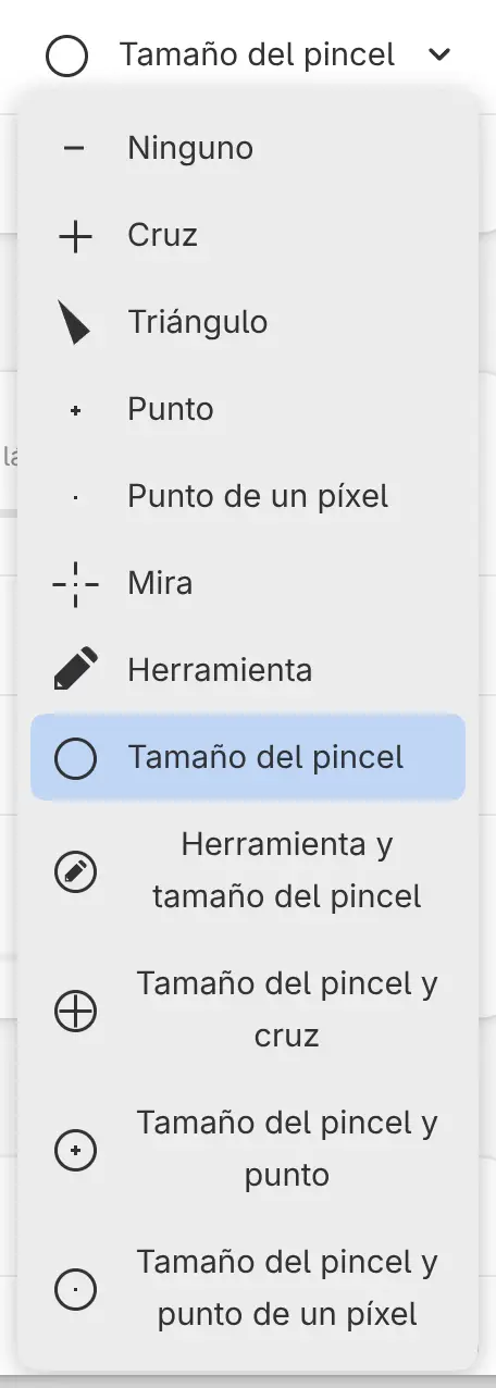 La lista Forma del cursor.