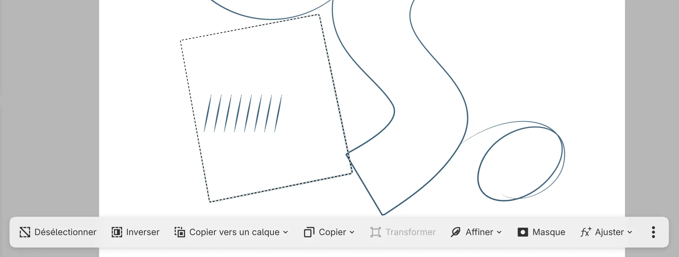 La barre de sélection avec Masque, à côté d’une sélection autour du bloc.