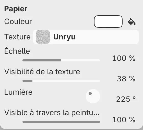 Les commandes du Papier dans Propriétés.