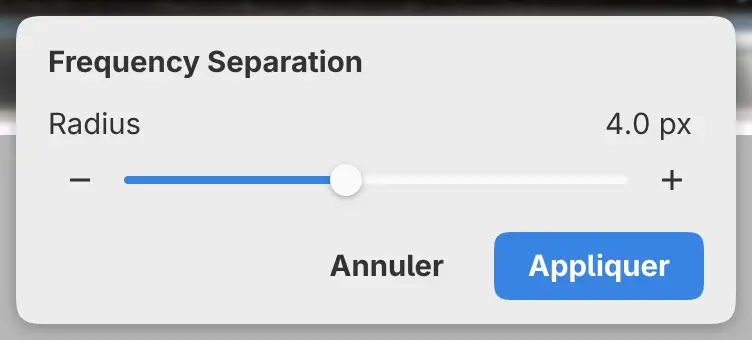 Le panneau Séparation de fréquences avec la valeur Rayon.