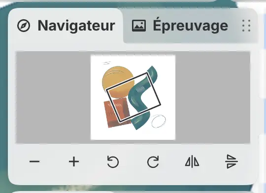 Le panneau Navigateur avec un cadre autour de la partie visible du dessin.