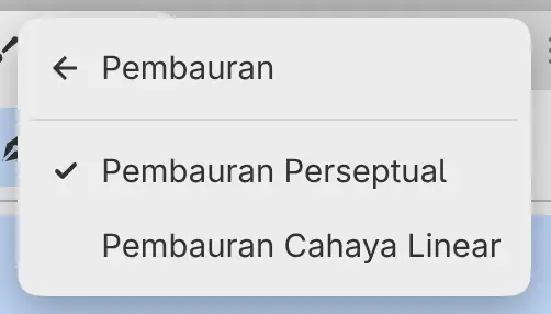 Menu Edit dengan submenu Pembauran terbuka dan Pembauran Perseptual dicentang.