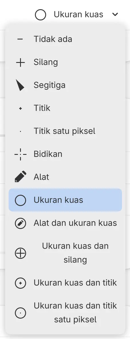 Daftar Bentuk kursor.