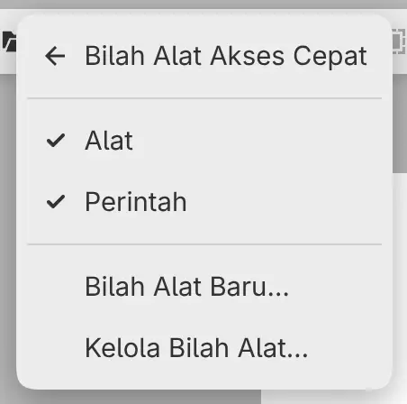 Submenu Bilah Alat Akses Cepat pada menu Jendela.