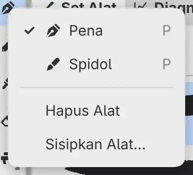 Menu alat dengan item Hapus Alat dan Sisipkan Alat….