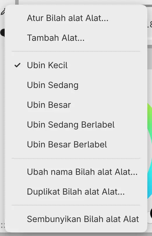 Menu bilah alat dengan ukuran ubin.