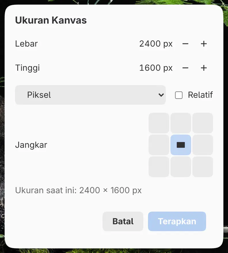 Dialog Ukuran Kanvas.