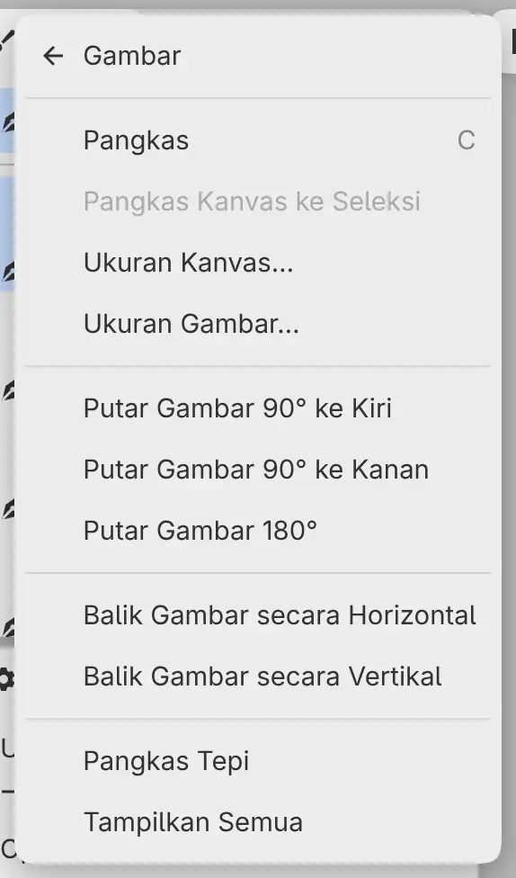 Submenu Gambar di menu Edit.