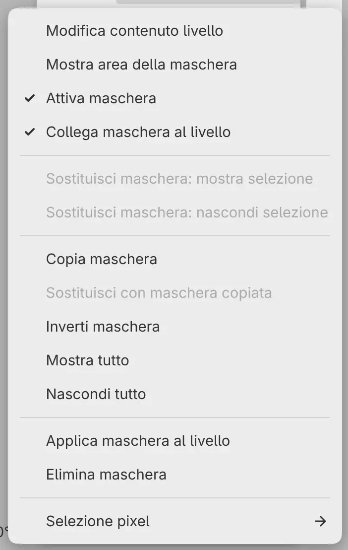 Il menu della maschera di Ribbon.