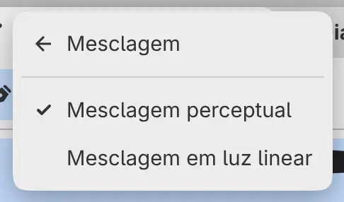 O menu Editar com o submenu Mesclagem aberto e Mesclagem perceptual marcada.