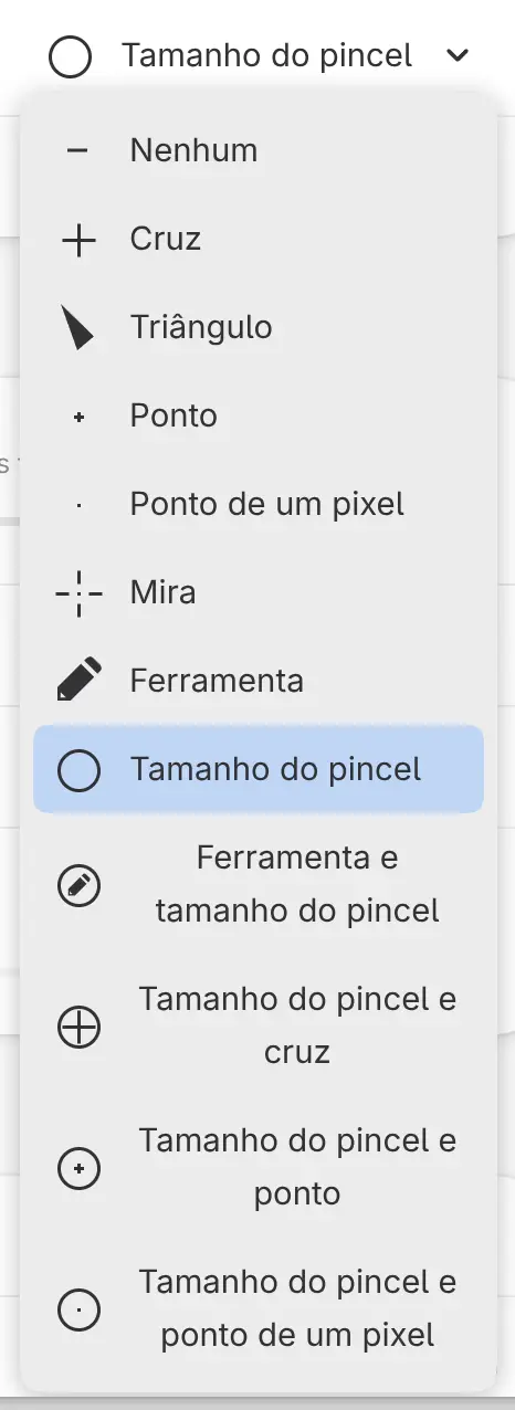 A lista Forma do cursor.
