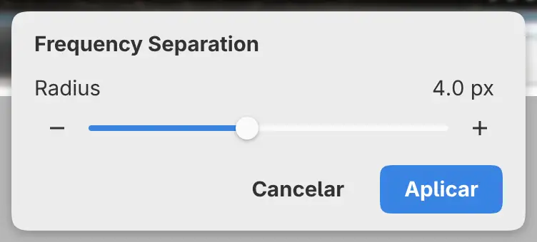 O painel Separação de frequências com o valor de Raio.