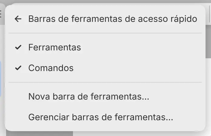 O submenu Barras de ferramentas de acesso rápido do menu Janela.