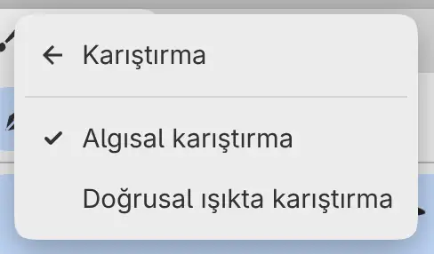 Karıştırma alt menüsü açık ve Algısal karıştırma işaretli Düzenle menüsü.
