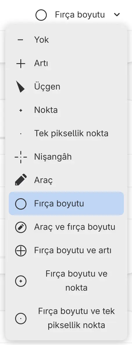 İmleç şekli listesi.