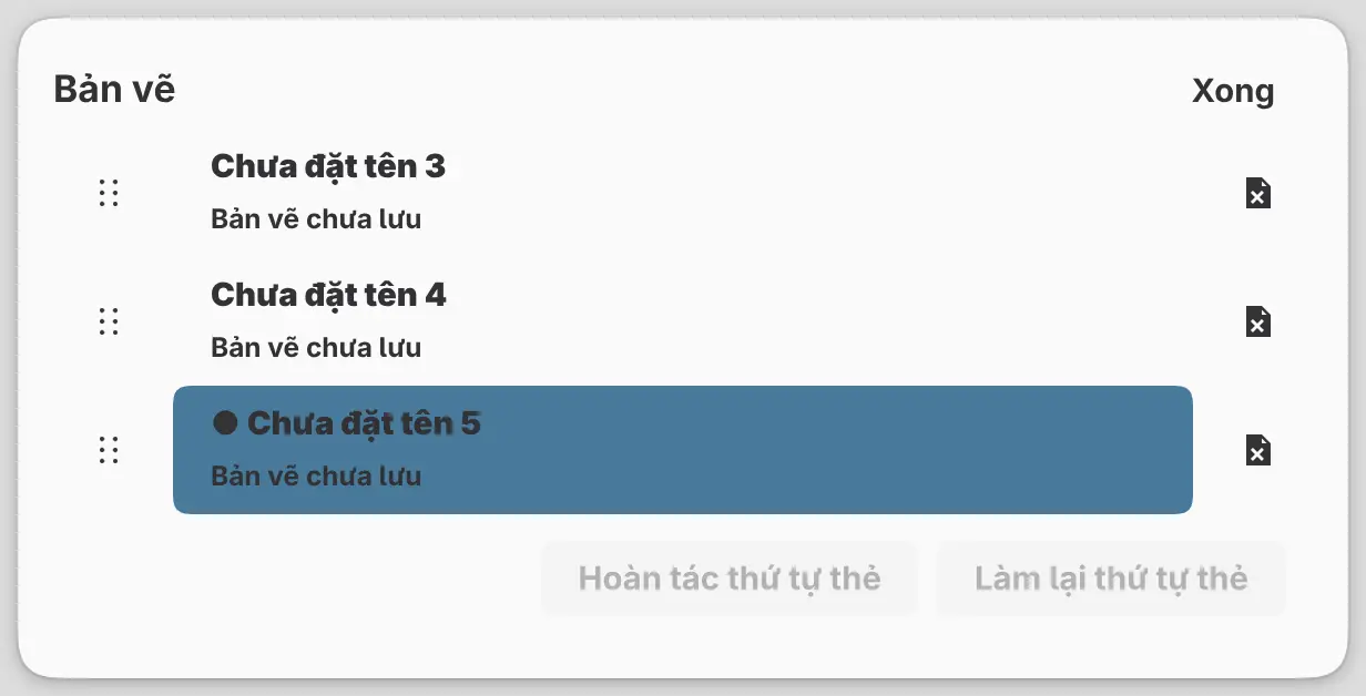 Danh sách Bản vẽ với ba bản vẽ.