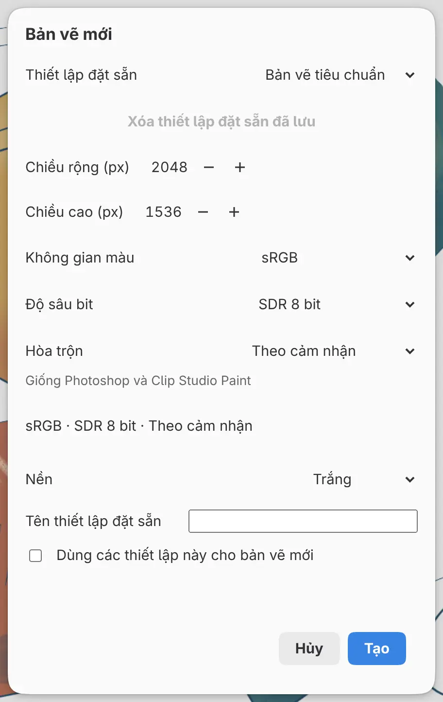 Hộp thoại Bản vẽ mới với thiết lập đặt sẵn Bản vẽ tiêu chuẩn.