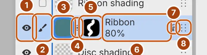 Hàng của Ribbon, có mặt nạ, Khóa alpha đang bật và độ đục 80%.