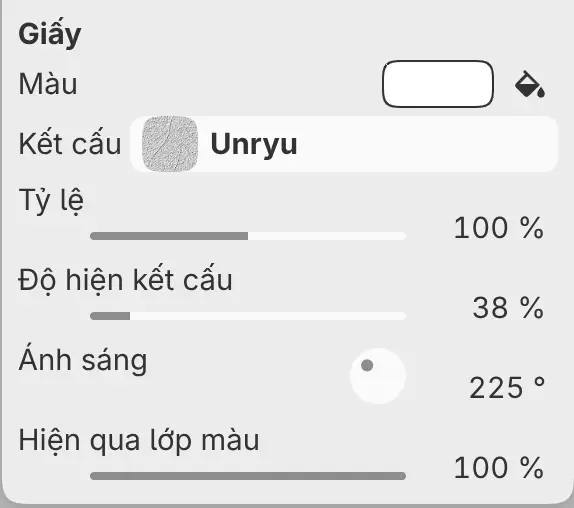 Các điều khiển Giấy trong Thuộc tính.