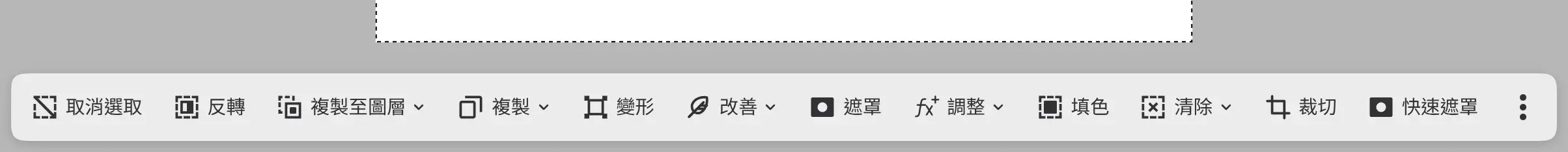 矩形選取範圍下方的選取範圍操作欄。