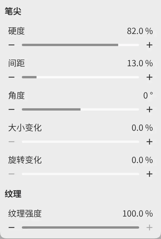 铅笔的工具设置面板,包含笔尖分组和纹理分组。