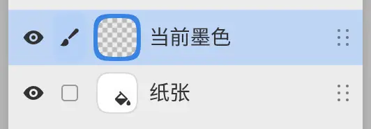 新画作的图层面板,当前墨色位于纸张上方。